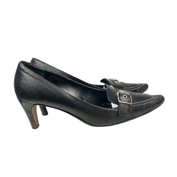 COACH 'Jayne" Italian Black Leather Pumps Buckle Detail 7B Glam Regency Y2K - Picture 5 of 8